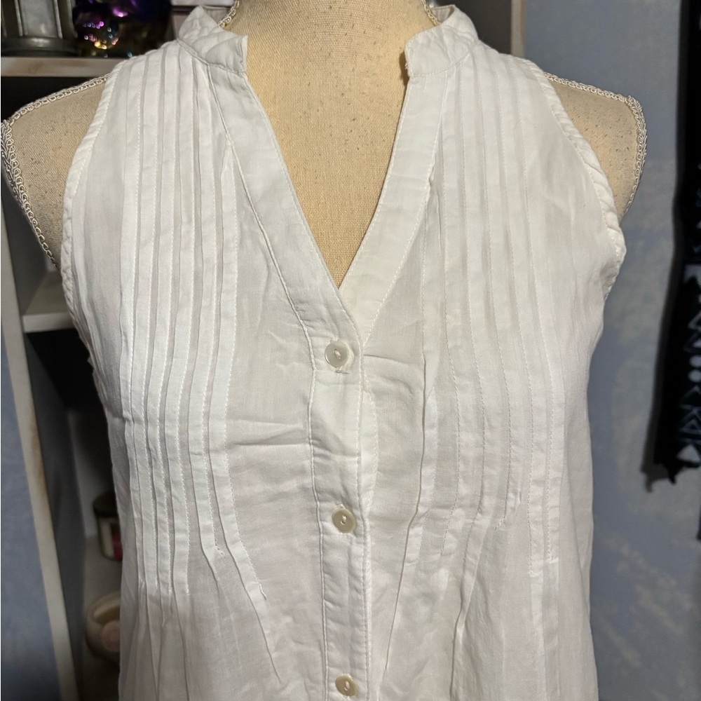 White Sleeveless Lace Dress button down boho flowy small - Picture 6 of 15